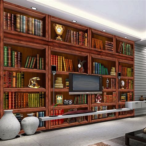 Bookshelf Bookcase Custom Wallpaper Mural Bvm Home