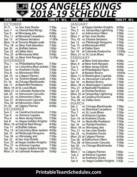 La Kings Printable Schedule Schedule Printable