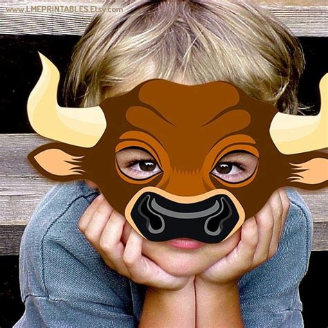 Bull Printable Mask Ox Halloween Costume Diy Brown Buffalo Yak Etsy