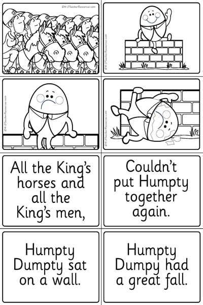 Download and print these humpty dumpty coloring pages for free. 13 Nursery Rhymes Sequencing and Matching Cards K-3 ...