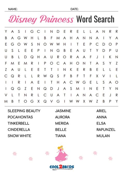 Disney Princess Word Search Printable