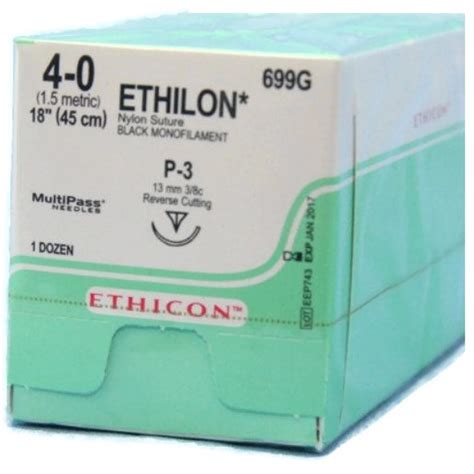 Ethicon 4 0 X 18 Ethilon Nylon Black Sutures With P 3 Needle 12box