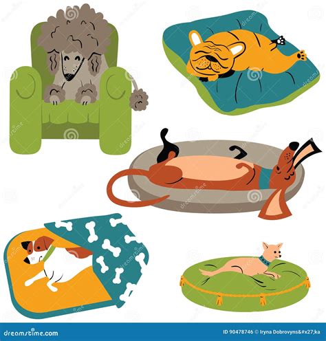 Dogs Sleeping On The Beds Stock Vector Illustration Of Canine 90478746