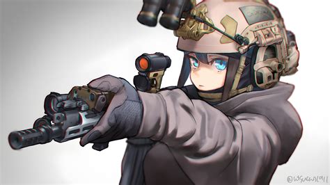 Ar 15 Operator Nvg Blue Eyes Ops Core Tactical Anime Girls Helmet Gun