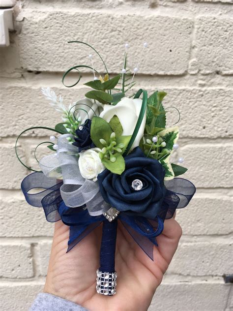 Ladies Navy And Silver Corsage Made By Me Prom Flowers Corsage Prom