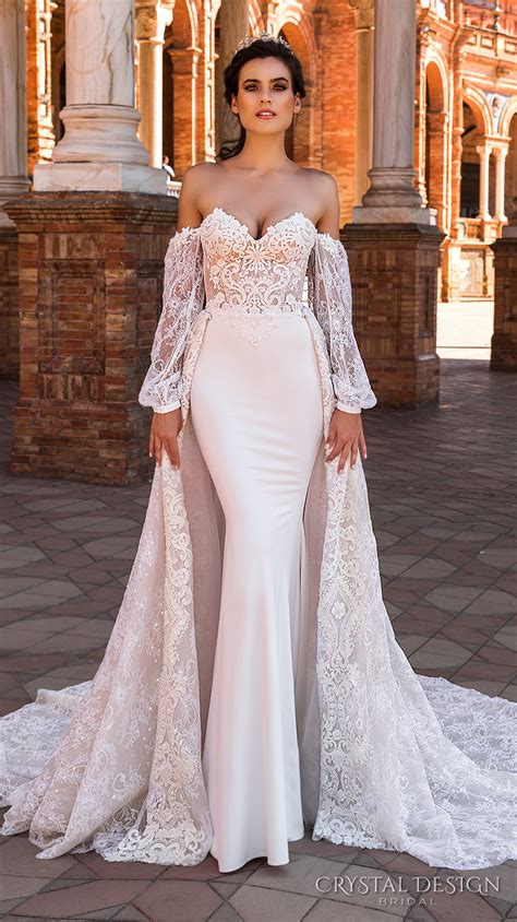 Crystal Design 2017 Bridal Long Bishop Sleeves Sweetheart Neckline