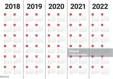 Year 2018 2019 2020 2021 2022 Calendar Vector Stock Vector Art And More
