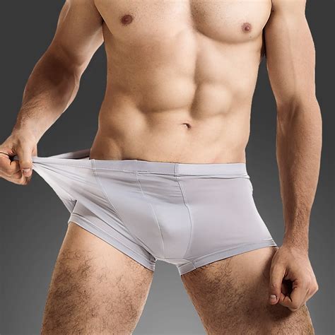 New High Elastic Ice Silk Semi Transparant Breathable Boxer Shorts Underwear Men Sexy U Convex