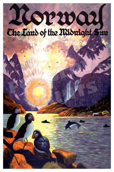 Norway The Land Of The Midnight Sun Travel Poster Print Land Of