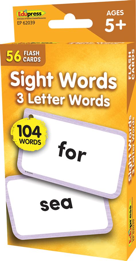 Sight Words Flash Cards - 3 Letter Words - TCR62039 | Teacher Created Resources