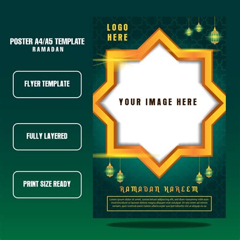 Ramadan Kareem Flyer Template With Green Background Realistis 2735216