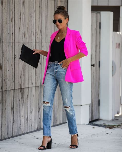 Ceo Pocketed Blazer Neon Pink Pink Blazer Outfits Pink Jacket