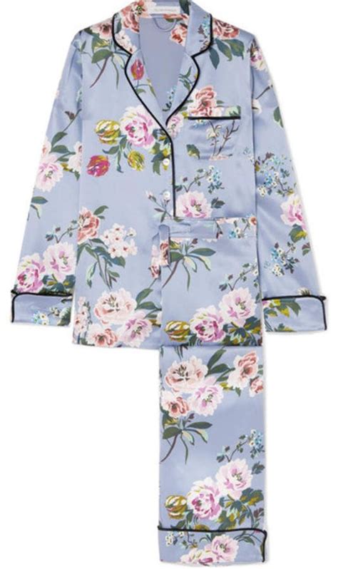 Olivia Von Halle Lila Floral Print Silk Satin Pajama Set Satin Pyjama