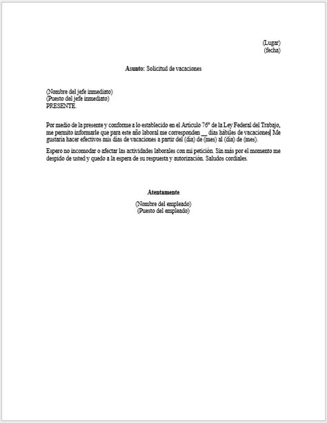 Modelo Carta Para Solicitud De Vacaciones Pagadas En Dinero Doc Vrogue