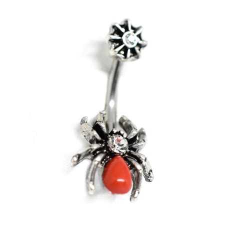 Spider Belly Ring Red Spider Belly Piercing Surgical Steel Etsy