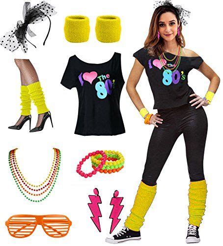 80s Party Costume Set For Ladies With T Shirt And Accessories Many