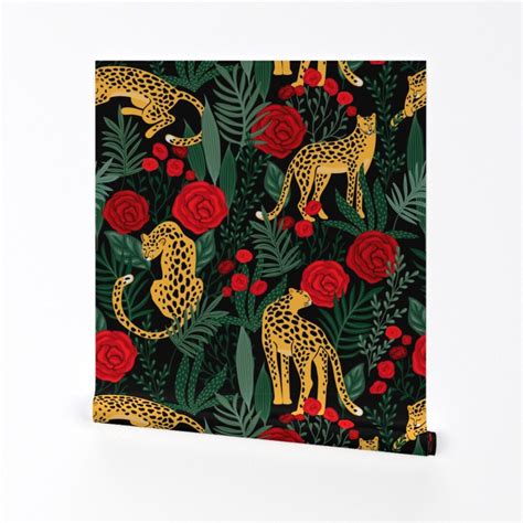 Maximalist Leopards Wallpaper Leopards And Roses By Urbanlights Jungle