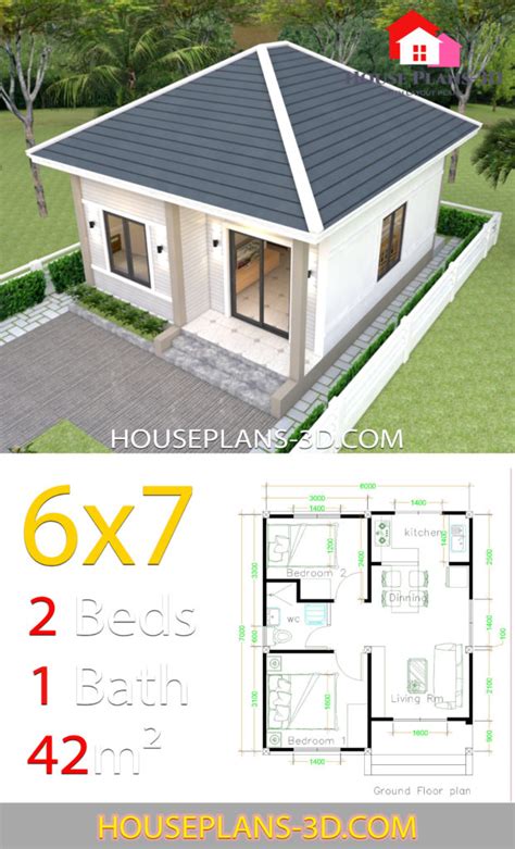 Simple House Plans 6x7 With 2 Bedrooms Hip Roof House Plans S