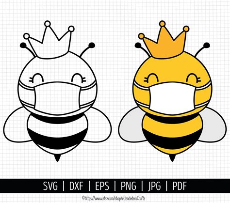 Queen Bee With Mask Svg Bee With Crown Cut Files Quarantine Etsy
