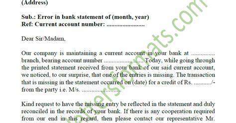 Complaint Letter To Bank Manager About Wrong Bank Statement