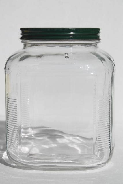 Large Old Square Glass Jar W Metal Lid Store Counter Hoosier Style Pantry Canister
