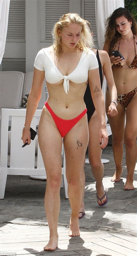 Sophie Turner Flaunted Her Phenomenal Figure In Tint Red Bikini Bottoms That Sat High On Her