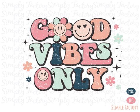 Retro Good Vibes Only Png Groovy Png Smiley Face Png Hippie Etsy