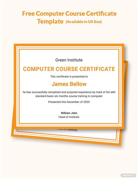 Free Computer Certificate Pdf Template Download