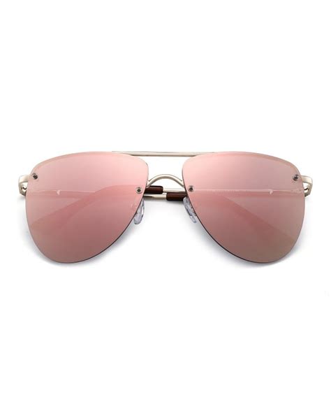 Polarized Rimless Aviator Sunglasses Flat Mirrored Lenses Spring Hinge