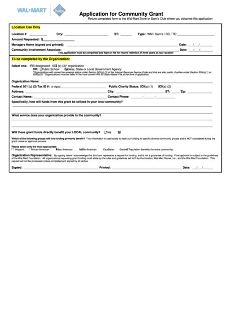 Walmart Application Form For Community Grant Printable Pdf Download