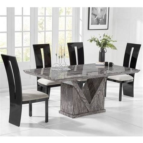 Elegant Furniture Mocha Large Grey Marble Dining Table With Six Arizona