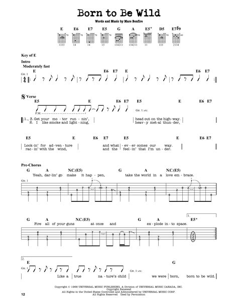 Born To Be Wild By Steppenwolf Guitar Lead Sheet Guitar Instructor