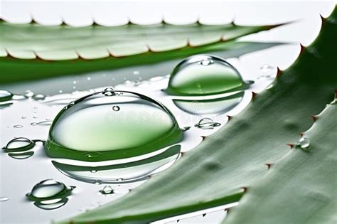 Close Up Of Green Aloe Vera Leaves And Water Drops Generative Ai Stock