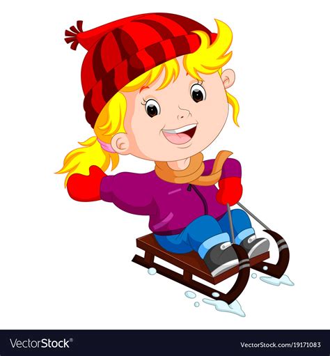 Cute Girl Sledding In Snow Royalty Free Vector Image