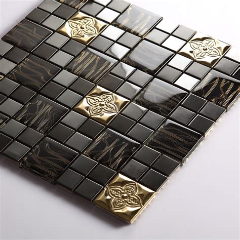 Wholesale Metallic Backsplash Tiles Brown 304 Stainless Steel Sheet Metal And Crystal Glass
