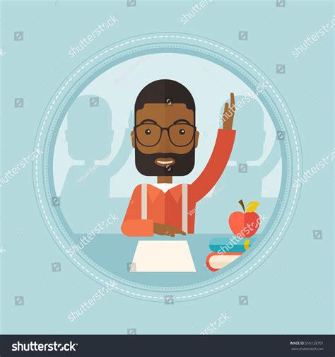 Africanamerican Student Raising Hand Classroom Answer Stock Vector