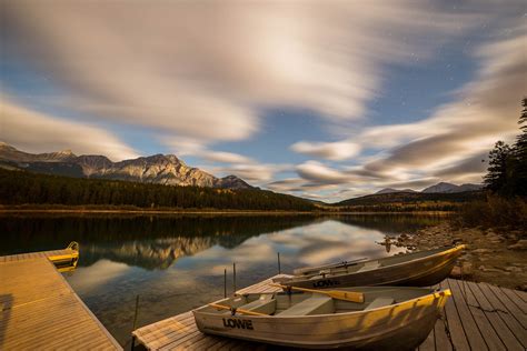Boat Lake Water Clouds Mountains Landscape Nature Wallpapers Hd