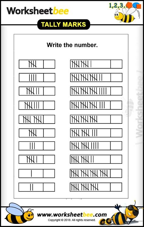 Printable Number Writing Tally Marks Worksheet For Kids Worksheet Bee