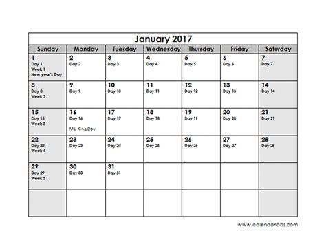 2017 Julian Calendar Free Printable Templates