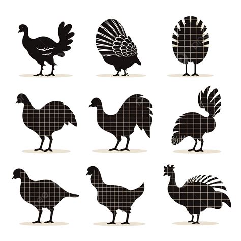 Hand Drawn Silhouettes Collection Of Turkeys Buffalo Plaid Outline Silhouette Happy Thanksgiving