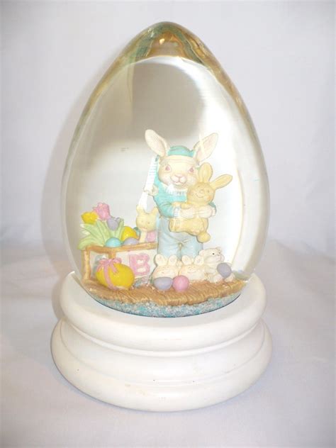Egg Shaped Snow Globe Vintage Oversized Easter Bunny Collectible 8in