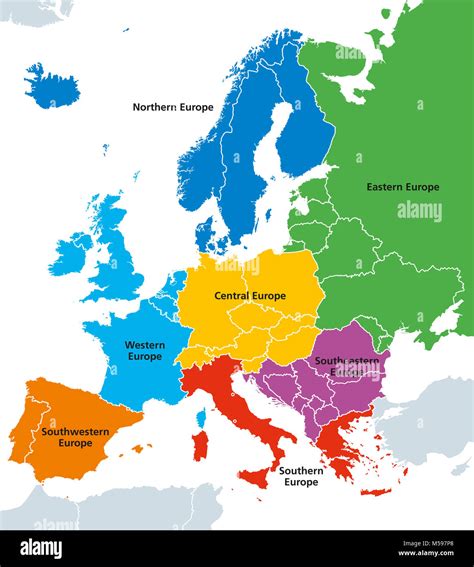 Europe Regions Political Map With Single Countries Northern Western