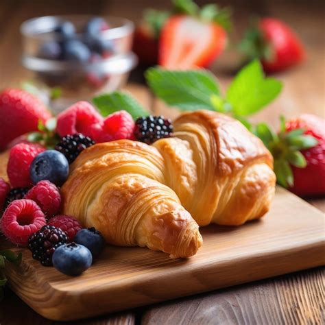 Premium Ai Image French Croissant With Fresh Berries