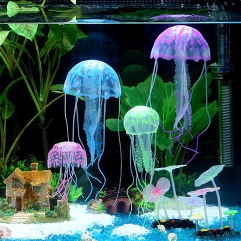 Glowing Silicone Artificial Jellyfish Fish Tank Aquarium Fake Aquatic