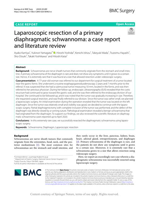 PDF Laparoscopic Resection Of A Primary Diaphragmatic Schwannoma A Case Report And Literature