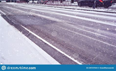 Slippery Snowy City Road During Winter Editorial Stock Image Image