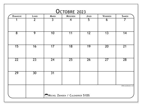 Calendrier Octobre 2023 à Imprimer “51ds” Michel Zbinden Ch