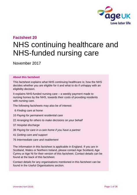 Pdf Nhs Continuing Healthcare And Nhs Funded Nursing Uk Factsheet