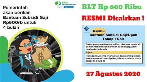 RESMI Jadwal Pencairan BLT BPJS Ketenagakerjaan Tahap 1 27 Agustus