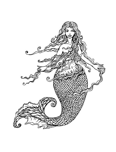 Siren With Long Hair By Lian 2011 Mermaids Kids Coloring Pages